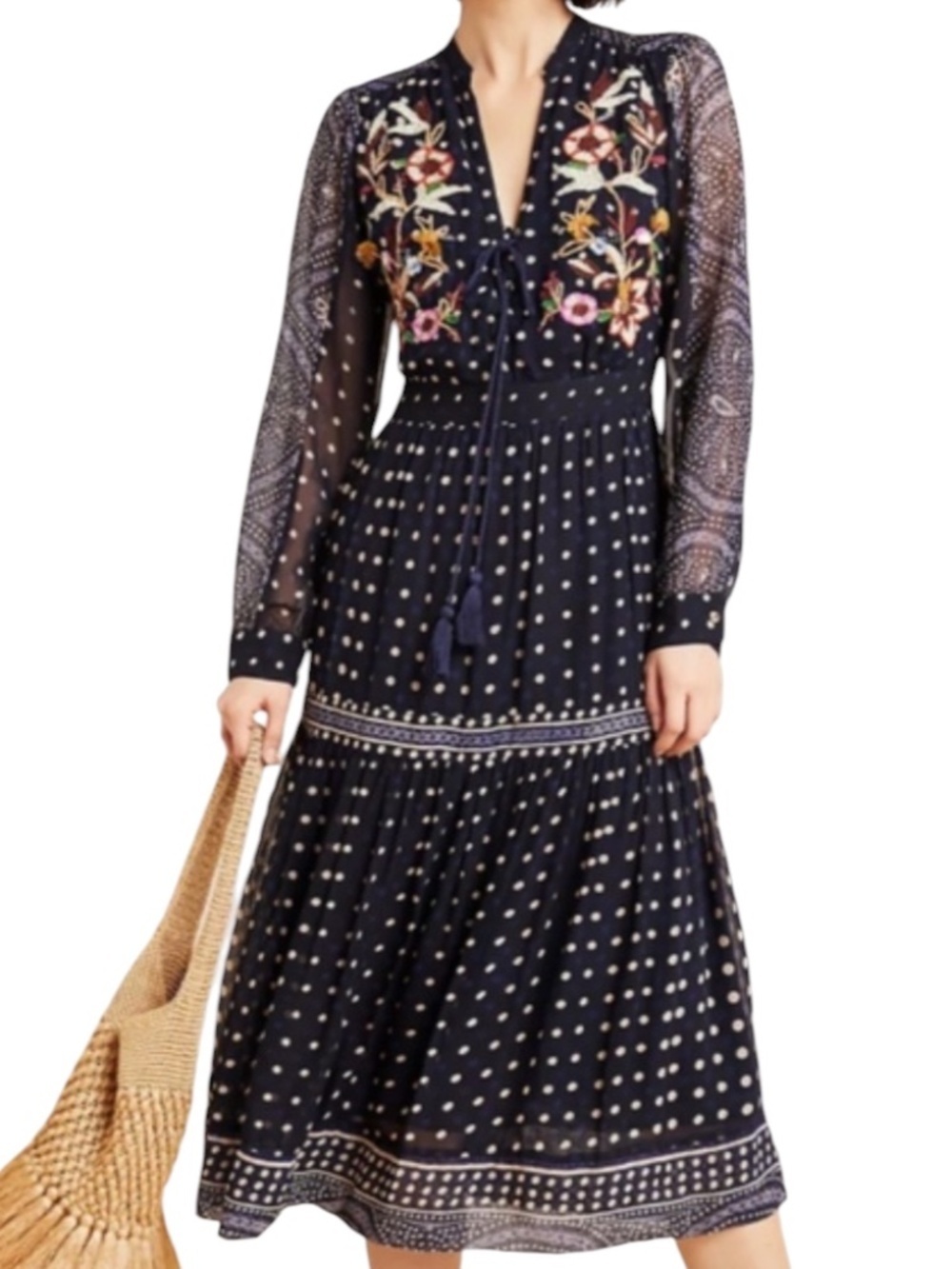 Maeve Cassidy Embroidered Midi Dress Size 2